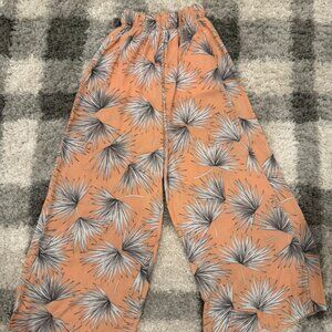 Akira Peach Palm Print Wide Leg Pants High Rise Trousers (S)